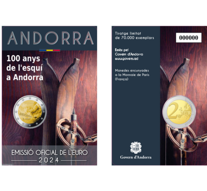 Andorra 2 euron BU-kolikkokortti 2024 - 100 vuotta hiihtoa Andorrassa