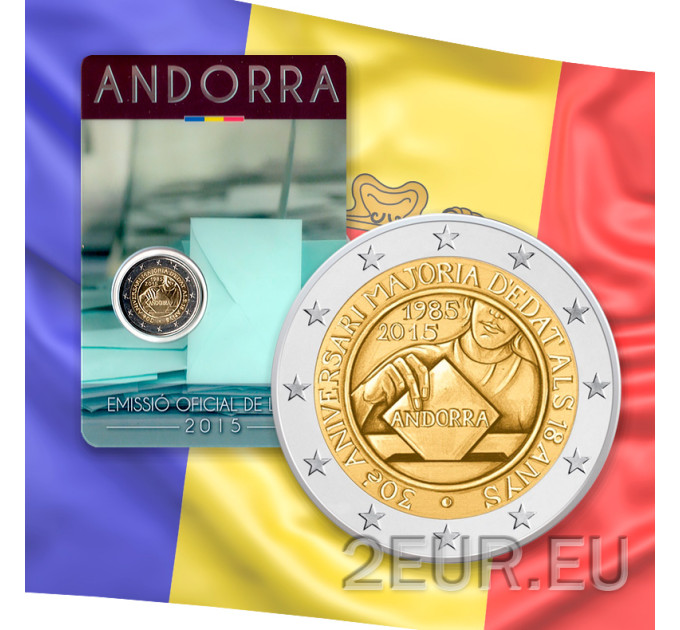 Andorra 2 euro BU coincard 2015 - 30 vuotta siitä, kun 18-vuotiaasta tuli laillista ikää 