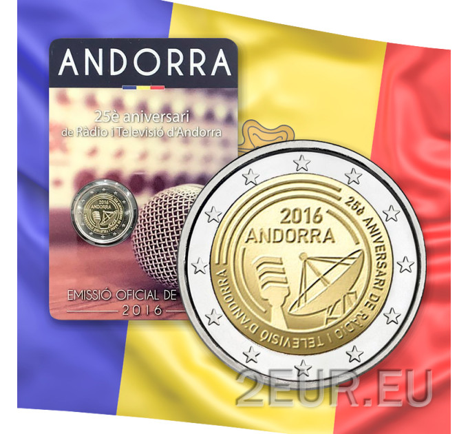 Andorra 2 euro BU coincard 2016 - Andorran radion ja television 25. vuosipäivä 