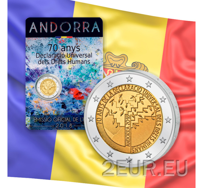 Andorra 2 euro BU coincard 2018 - Ihmisoikeuksien yleismaailmallisen julistuksen 70 vuotta 