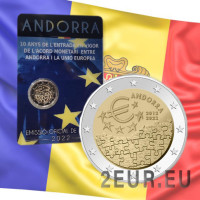 Andorra 2 euron BU-kolikkokortti 2022 - 10 vuotta Andorran ja EU:n välistä valuuttasopimusta