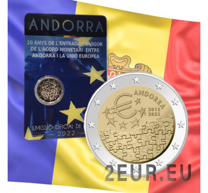 Andorra 2 euron BU-kolikkokortti 2022 - 10 vuotta Andorran ja EU:n välistä valuuttasopimusta