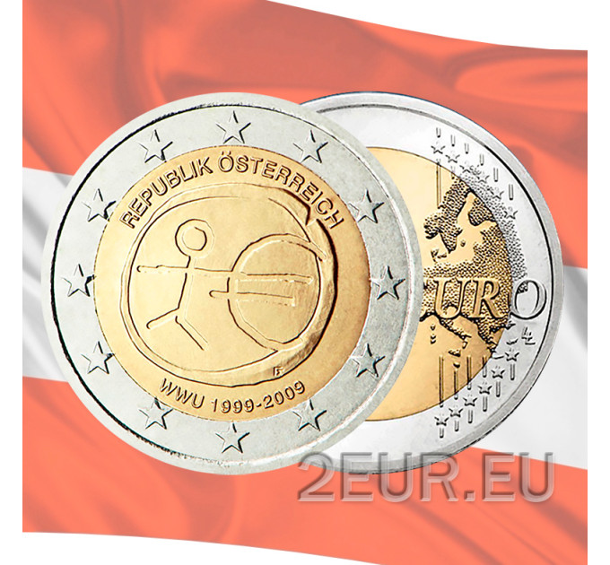 Itävalta 2 euroa UNC 2009 - 10 vuotta euroa