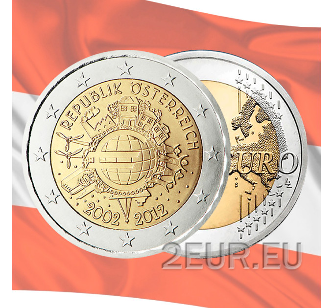 Itävalta 2 euroa UNC 2012 - 10 vuotta Euro Cash