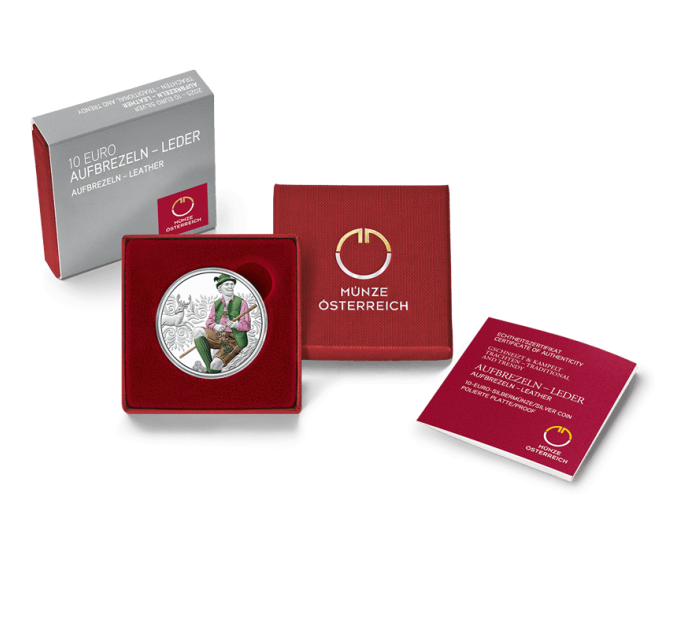 Itävalta 10 euron Hopeakolikko Proof 2025 - Aufdirndln – Nahka