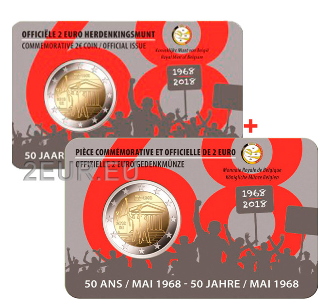 Belgia 2 euroa BU 2018 - 50 vuotta toukokuussa 1968 Tapahtumat Belgiassa - Opiskelijoiden kapina - NL+FR