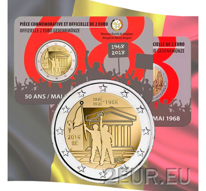 Belgia 2 euroa BU 2018 - 50 vuotta toukokuussa 1968 Tapahtumat Belgiassa - Opiskelijoiden kapina - FR