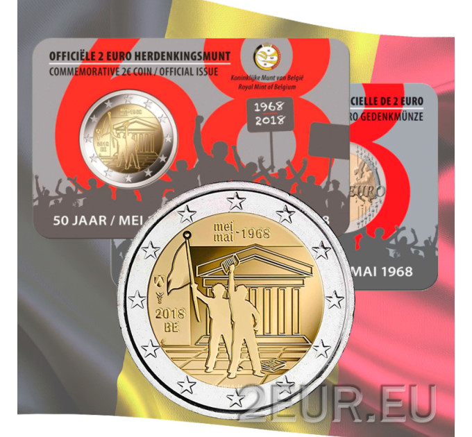 Belgia 2 euroa BU 2018 - 50 vuotta toukokuussa 1968 Tapahtumat Belgiassa - Opiskelijoiden kapina - NL