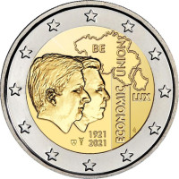 Belgia 2 euro UNC 2021 - 100 vuotta Belgian - Luxemburgin talousunionista (BLEU) 