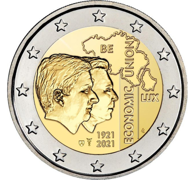 Belgia 2 euro UNC 2021 - 100 vuotta Belgian - Luxemburgin talousunionista (BLEU) 