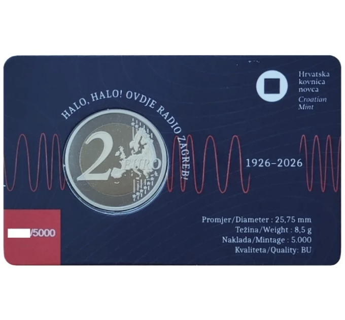 Kroatia 2 euroa BU 2026 - Kroatian radion ja television 100 vuotta