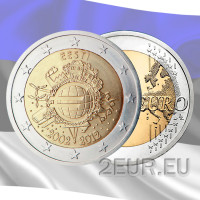 Viro 2 euroa UNC 2012 - 10 vuotta Euro Cash