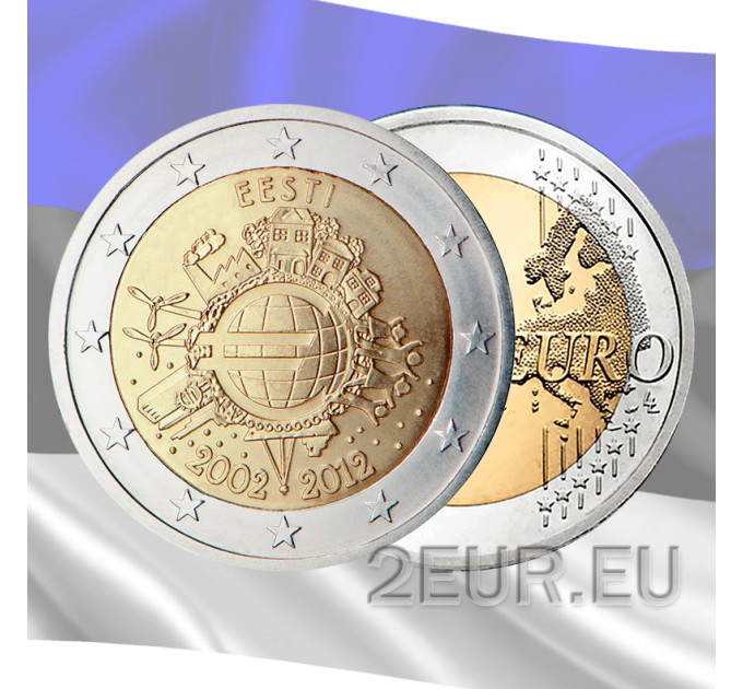 Viro 2 euroa UNC 2012 - 10 vuotta Euro Cash