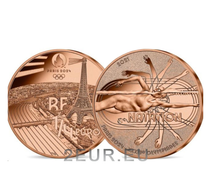 Ranska 1/4 euro UNC 2021 - Pariisin 2024 olympialaiset - uinti