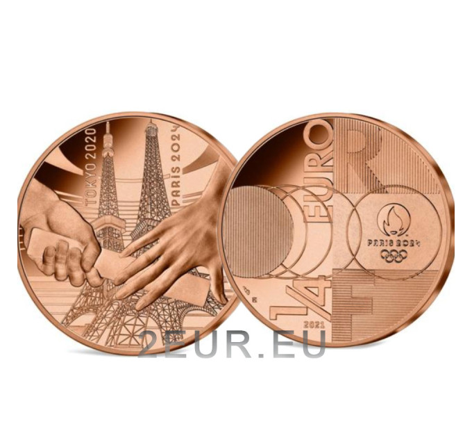 Ranska 1/4 euro UNC 2021 - Luovutus - Tokion kesäolympialaiset 2020 - Pariisi 2024 - 2021