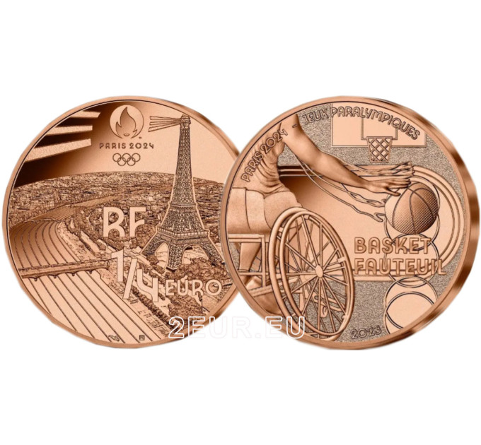 Ranska 1/4 euro UNC 2023 - Pariisin 2024 olympialaiset - Urheilupyörätuolin kori