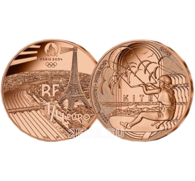 Ranska 1/4 euro UNC 2022 - Pariisin 2024 olympialaiset - Urheiluleija