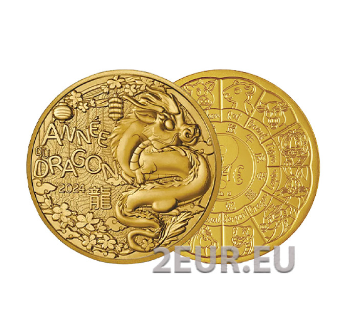 Ranska 1/4 euro UNC 2024 - Kiinalainen kalenteri - Lohikäärmeen vuosi