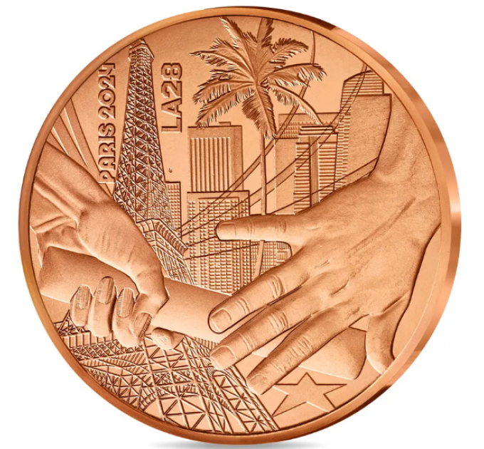 Ranska 1/4 euro UNC 2024 - Pariisin 2024 olympialaiset - Luovutus Pariisi-Los Angeles