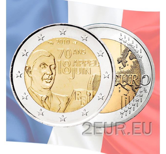 Ranska 2 euroa UNC 2010 - 70 vuotta 18. kesäkuuta 1940 tehdystä vetoomuksesta - Charles de Gaulle