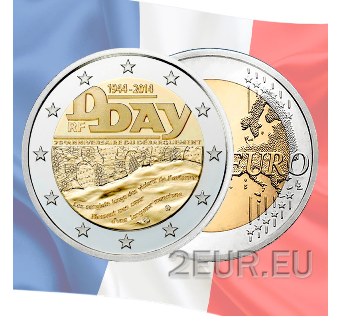 Ranska 2 euroa UNC 2014 - 70 vuotta Normandian maihinnoususta 6. kesäkuuta 1944 - D-Day