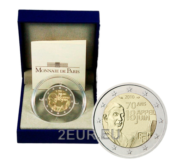  Ranska 2 euroa Proof 2010 - 70 vuotta 18. kesäkuuta 1940 tehdystä vetoomuksesta - Charles de Gaulle