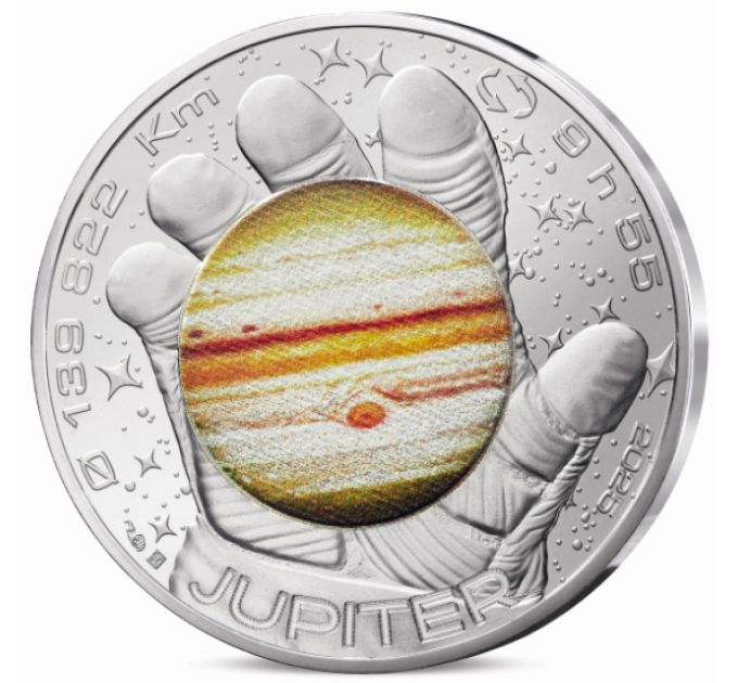 Ranska 10 euroa hopeakolikko 2025 - Avaruusseikkailu Thomas Pesquet'n kanssa - Saturnus, Jupiter, Mars, Kuu