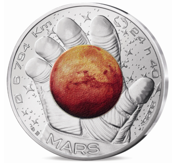 Ranska 10 euroa hopeakolikko 2025 - Avaruusseikkailu Thomas Pesquet'n kanssa - Saturnus, Jupiter, Mars, Kuu