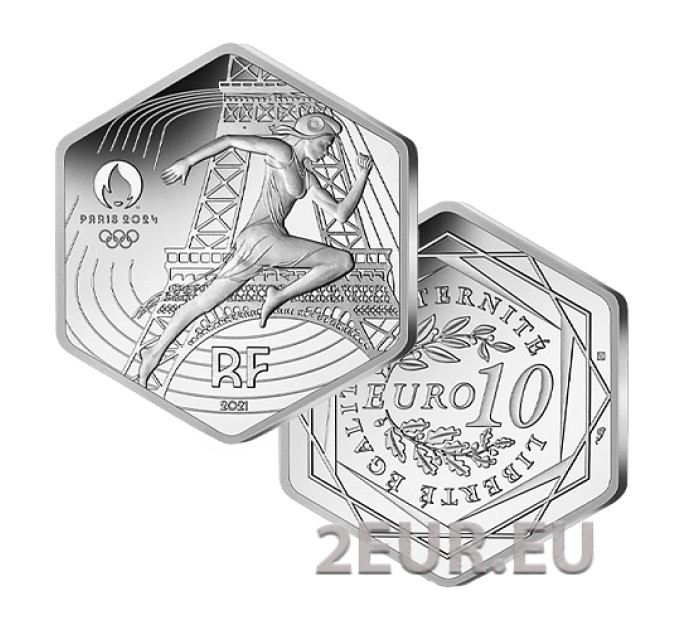 Ranska 10 euroa hopeakolikko 2021 - Marianne - Kesäolympialaiset Tokio 2020 - Pariisi 2024 - 2021