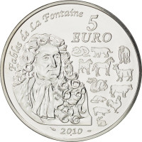 Ranska 5 euroa hopeakolikko BU 2010 - La Fontainen tarut - Tiikerin vuosi