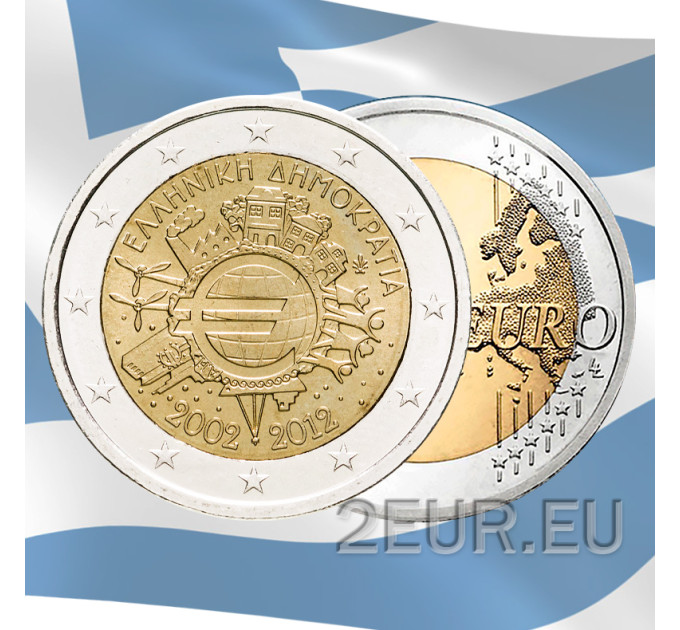 Kreikka 2 euroa UNC 2012 - 10 vuotta Euro Cash