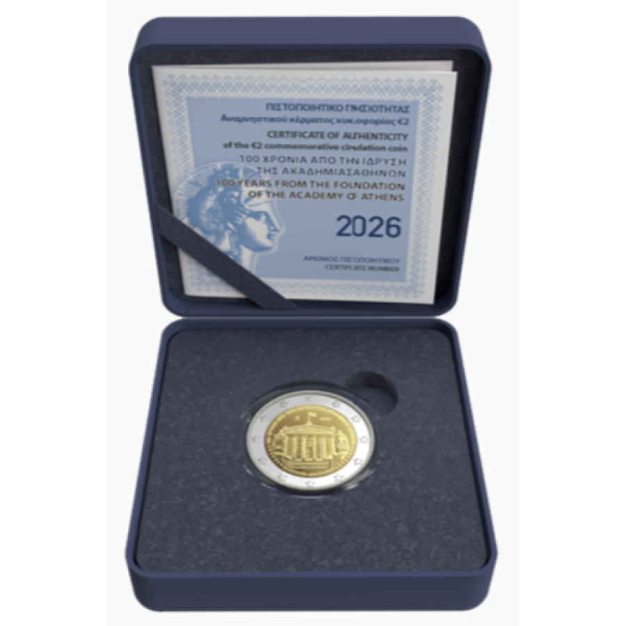 Kreikka 2 euroa Proof 2026 - 100 VUOTTA ATEENAN AKATEMIAN PERUSTAMISESTA Kreikka 2 euroa Proof 2026 - 100 VUOTTA ATEENAN AKATEMIAN PERUSTAMISESTA