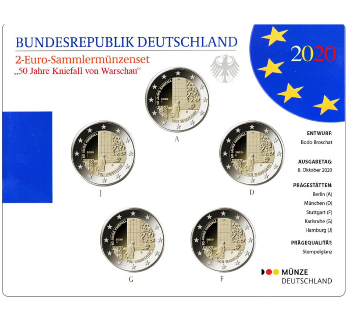 Saksa 2 Eurokolikkosarja BU 2020 - 50 vuotta Kniefall von Warschau - Varsova Genuflection - ADFGJ