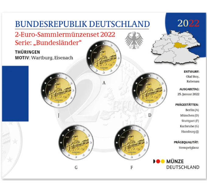 Saksa 2 Eurokolikkosarja BU 2022 - Thüringen. Wartburgin linna - ADFGJ