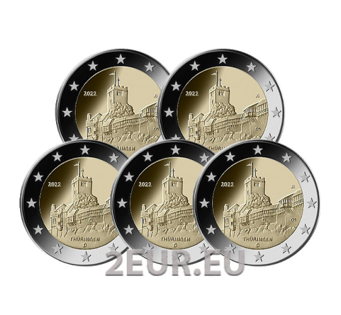 Saksa 2 euroa UNC 2022 - Thüringen - Wartburgin linna - ADFGJ