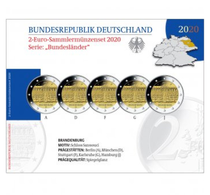 Saksa 2 euron proof 2020 - Brandenburg - Sanssoucin palatsi