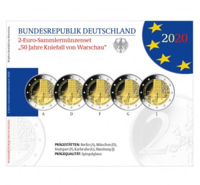 Saksa 2 euron proof 2020 - 50 vuotta Kniefall von Warschau - Varsova Genuflectionista