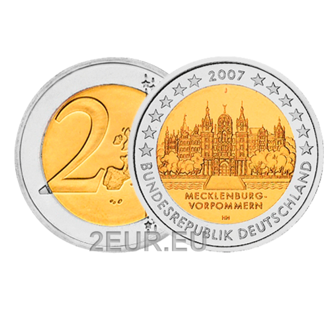 Saksa 2 euroa UNC 2007 - Schwerinin linna - J - Hampuri