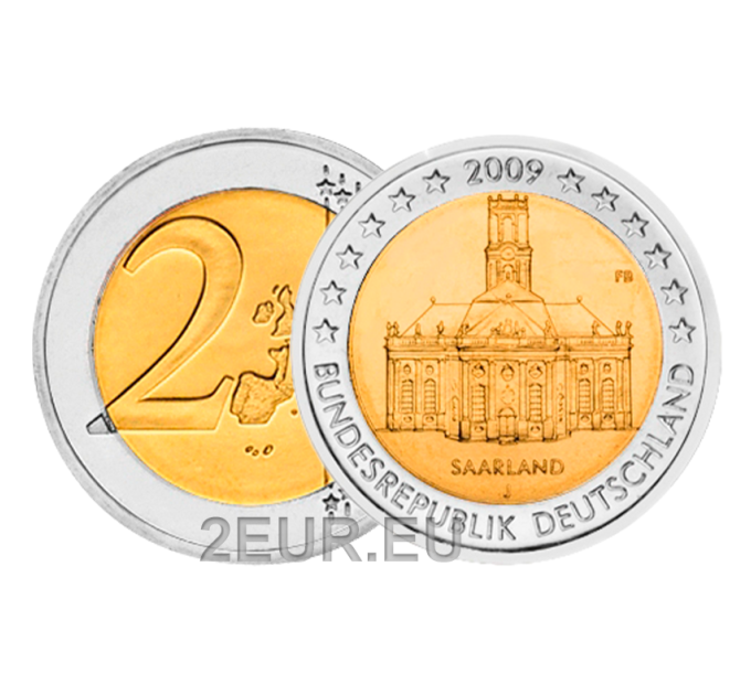 Saksa 2 euroa UNC 2009 - Saarland Ludwigskirche Saarbrucken - J - Hampuri