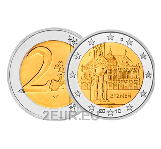 Saksa 2 euroa UNC 2010 - Kaupungintalo ja Roland - F - Stuttgart