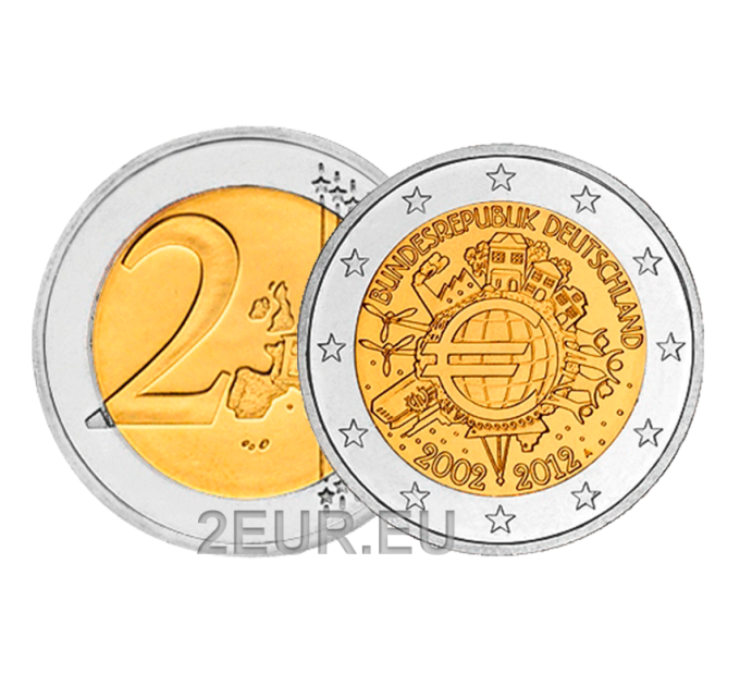 Saksa 2 euroa UNC 2012 - 10 vuotta Euro Cash - A - Berliini