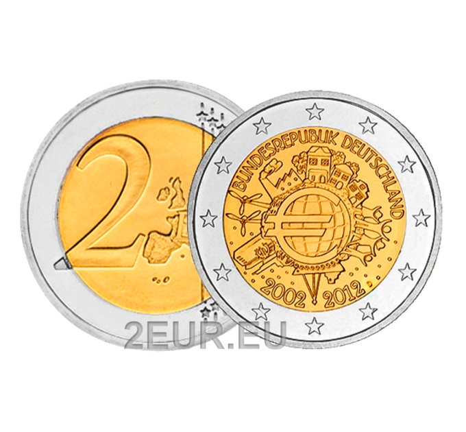 Saksa 2 euroa UNC 2012 - 10 vuotta Euro Cash - D - München