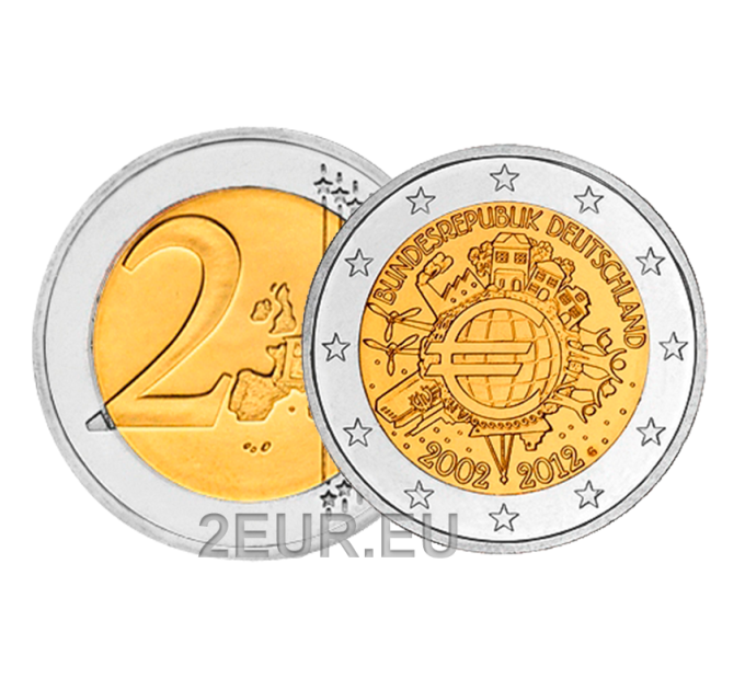 Saksa 2 euroa UNC 2012 - 10 vuotta Euro Cash - G - Karlsruhe