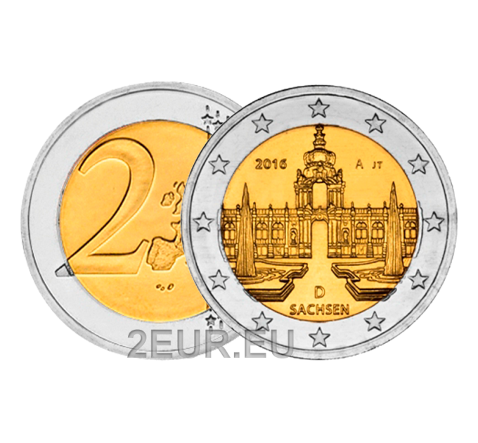 Saksa 2 euroa UNC 2016 - Zwingerin palatsi Dresdenissä - A - Berliini