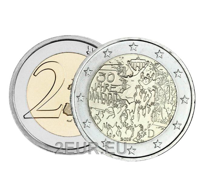 Saksa 2 euron UNC 2019 - 30 vuotta Berliinin muurin murtumisesta - F - Stuttgart