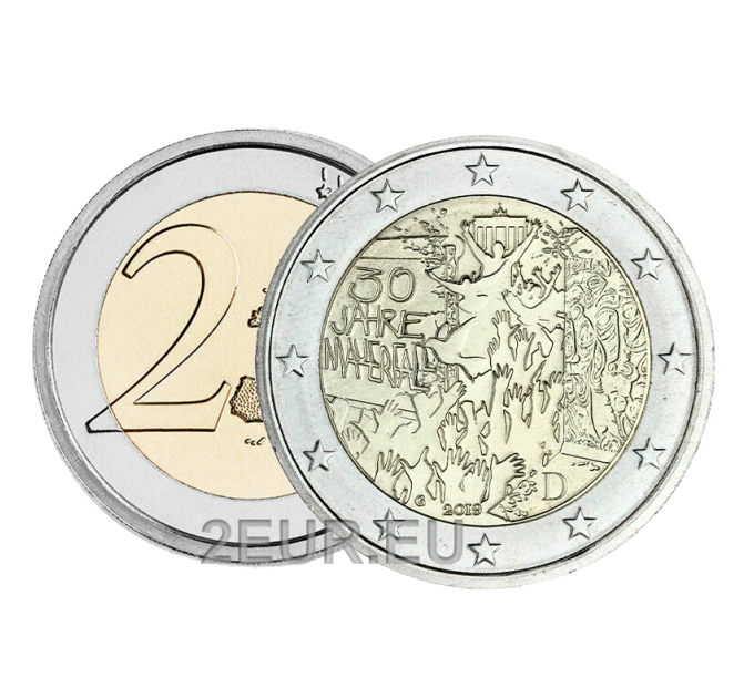 Saksa 2 euron UNC 2019 - 30 vuotta Berliinin muurin murtumisesta - G - Karlsruhe