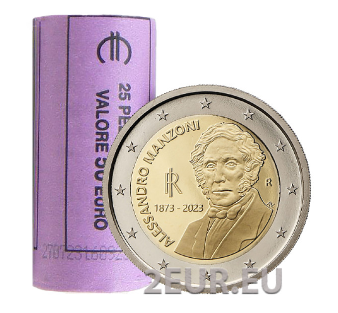 Italia 2 euron UNC rulla 2023 - 150 vuotta Alessandro Manzonin kuolemasta