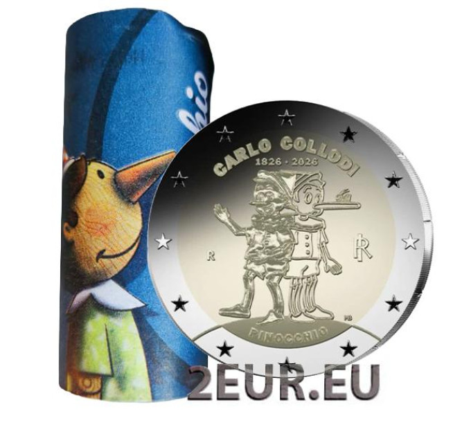 Italia 2 euron UNC roll 2026 - Carlo Collodin syntymän 200-vuotisjuhla