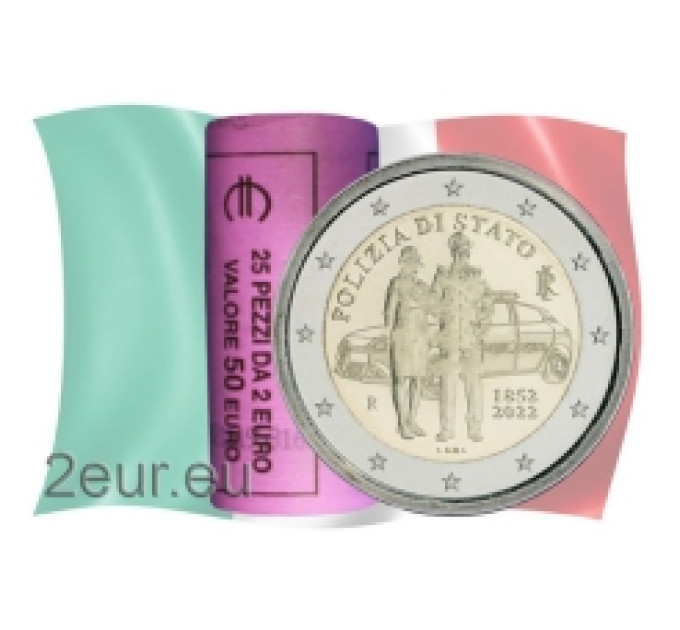Italia 2 euron UNC rulla 2022 - 170 vuotta Italian kansallisen poliisin perustamisesta