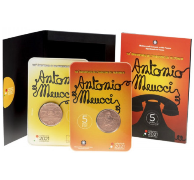 Italia 5 euro 2021 - 150° Anniversario dell'invenzione del telefono di Antonio Meucci